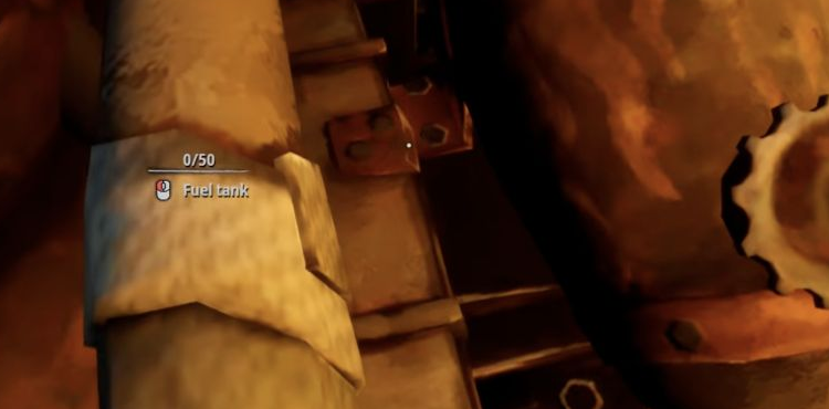 Fuel tank 0/50 prompt with the left mouse button highlighted.